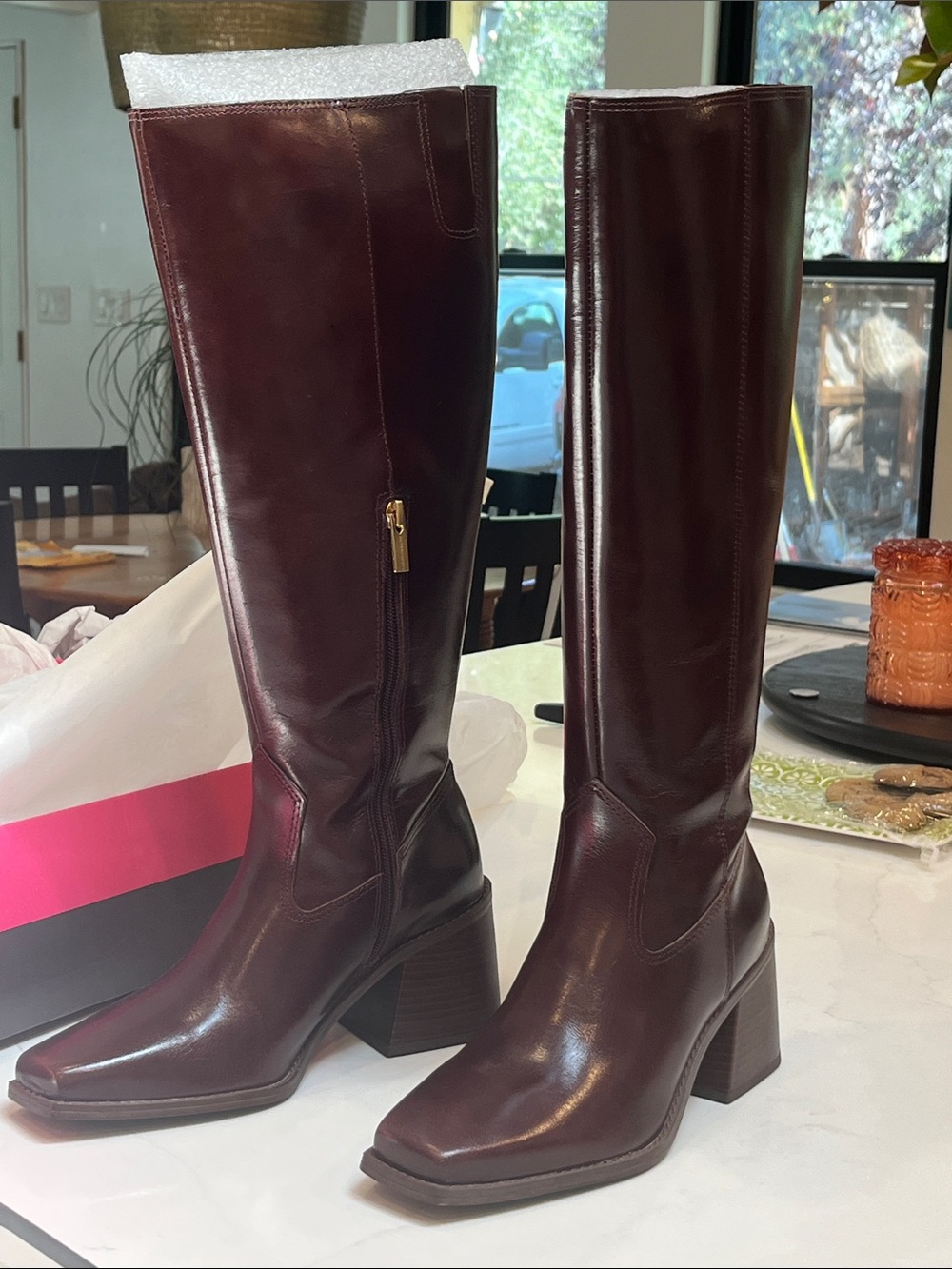 Vince Camuto Tall Square-Toe Block Heel Boots - Burgundy